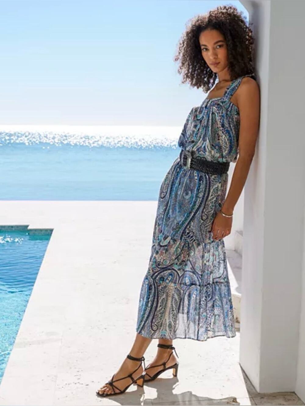 Ba&sh Bahia Tiered Blue Paisley Skirt